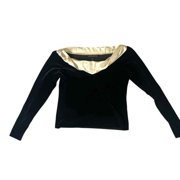 Lafayette 148 New York Black Velvet Blouse with Ivory Satin Collar - Picture 3 of 9